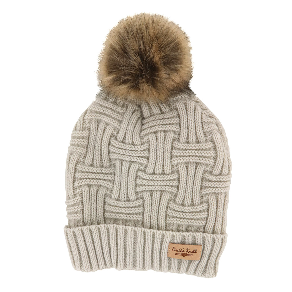 Britt's Knits Womens Stylish Warm Knit Mainstay Plush-Lined Pom Pom Cold  Weather Hat - Brown at  Women's Clothing store